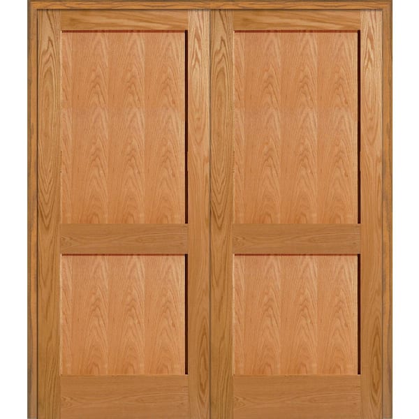 MMI Door 60 in. x 80 in. 2-Panel Flat Square Sticking Unfinished Red Oak Wood Both Active Solid Core Double Prehung Interior Door