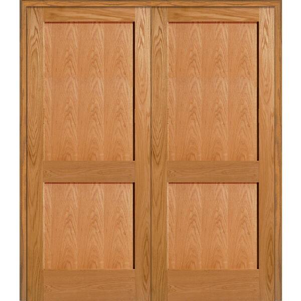 MMI Door 72 in. x 80 in. 2-Panel Flat Square Sticking Unfinished Red Oak Wood Both Active Solid Core Double Prehung Interior Door