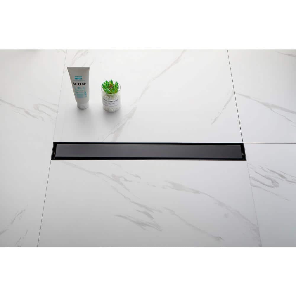 24-Inch Matte Black Stainless Steel Linear Shower Drain with Hair Strainer