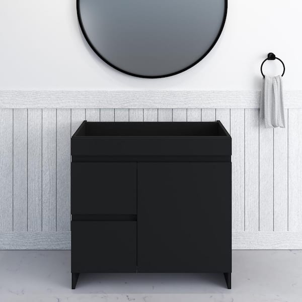 VOLPA USA AMERICAN CRAFTED VANITIES Mace 36 in. W x 18 in. D x 34 in. H Bath Vanity Cabinet without Top in Black with Left-Side Drawers