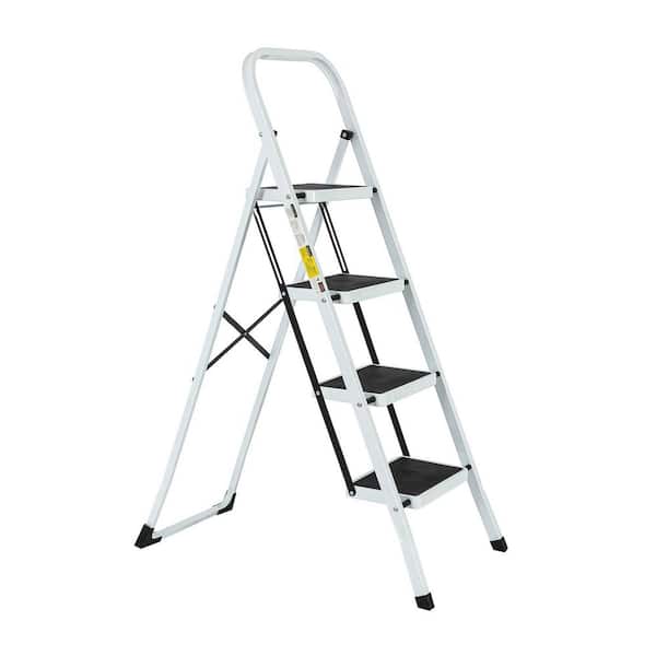 4-Step Iron Folding Step Stool Ladder 330 lbs. Load Capacity Type IA Duty Rating (5.51 ft. Reach Height), White