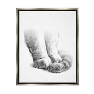 Fluffy Cat Paws Tail Curled Monochrome Drawing by Ziwei Li Floater Frame Animal Wall Art Print 31 in. x 25 in.