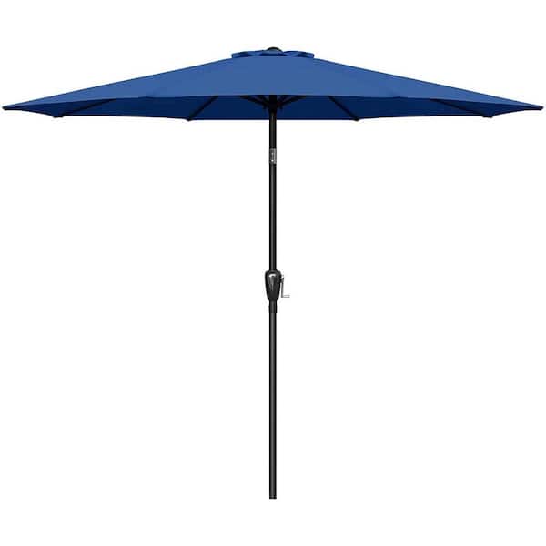 JimsMaison 9 ft. Metal Market Umbrella in Black Blue with Push Button Tilt and 8 Sturdy Ribs