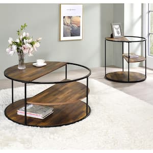Henvale 35.38 in. Black Round Wood Coffee Table