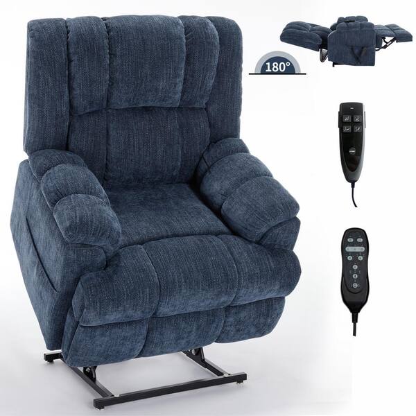 Boyel Living Blue Dual Motor Heat Massage Infinite Position Up to 350 lbs. Electric Power Lift Recliners with Power-Remote