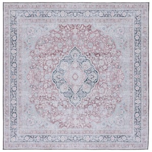 Tucson Rust/Sage 6 ft. x 6 ft. Machine Washable Border Floral Medallion Square Area Rug