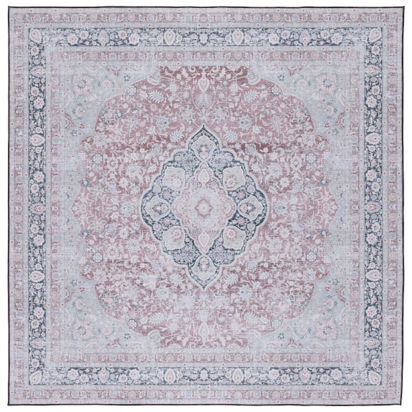 SAFAVIEH Tucson Rust/Sage 6 ft. x 6 ft. Machine Washable Border Floral Medallion Square Area Rug