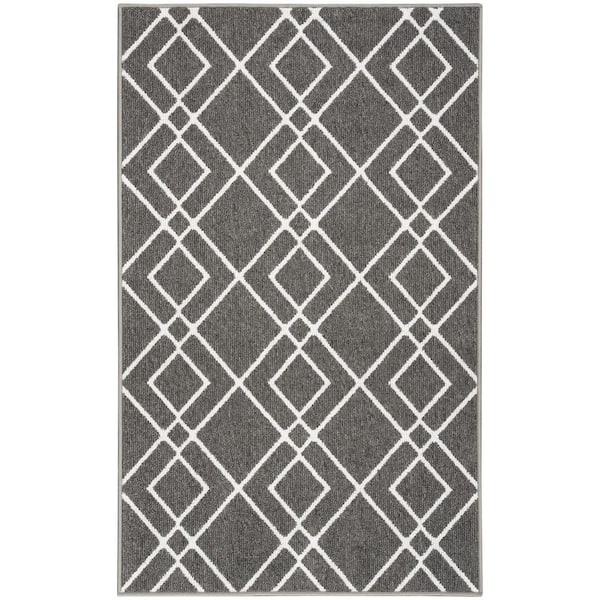 Nourison Modern Lines Charcoal doormat 2 ft. x 4 ft. Geometric Contemporary Kitchen Area Rug