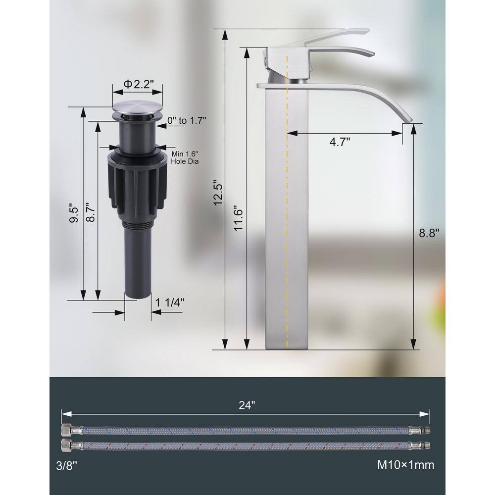 Brushed Nickel Single Handle Waterfall Bathroom Faucet with Pop Up Drain