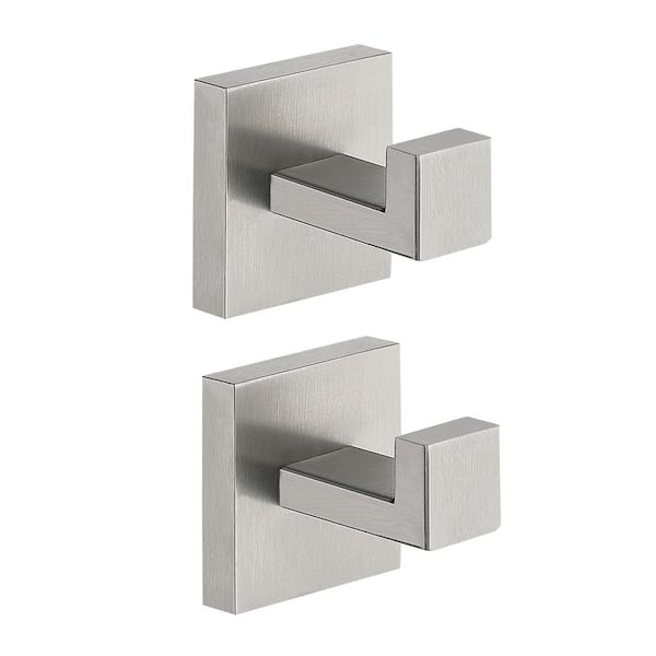 Wall-Mount J-Hook Robe/Towel Hook Square Robe Hook in Stainless Steel Brushed Nickel (2-Piece)