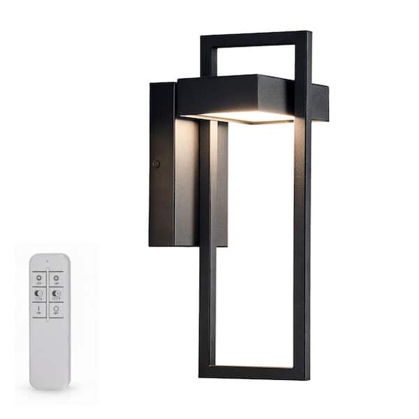 6.69 in. 1-Light Dimmable Matte Black Integrated LED Outdoor Wall Sconce with Remote Control for Front Door, Porch