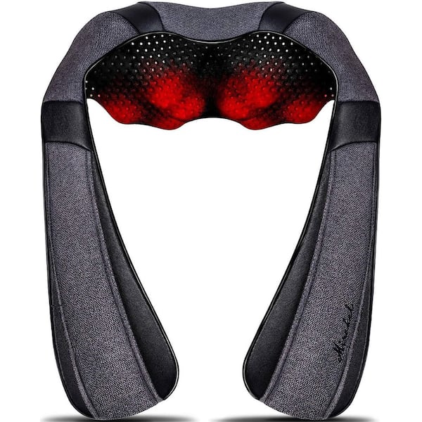 3-Speed Shiatsu Neck Massage Pillow, with Soothing Heat Settings, in Gray PU and Linen Finish, Electric Kneading Massage