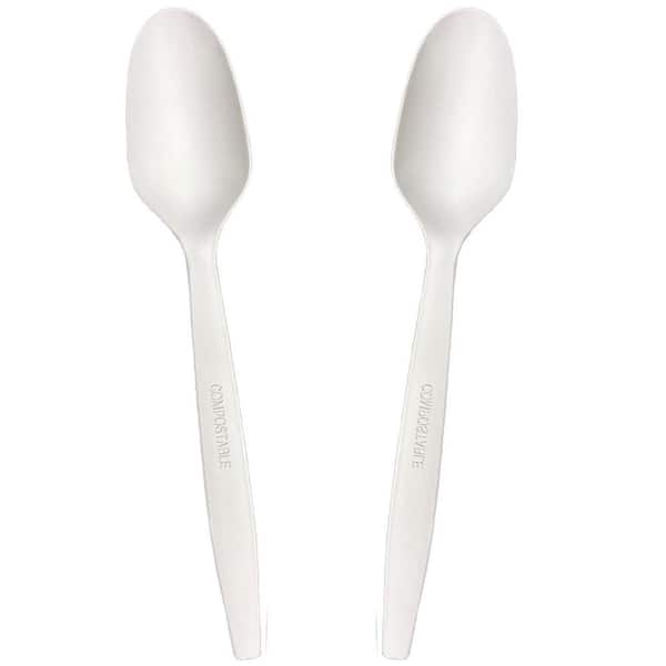 White Compostable Forks and Spoks Disposable Tableware Set Heavy Duty Biodegradable 200 Per Case Poly Lactic Acid