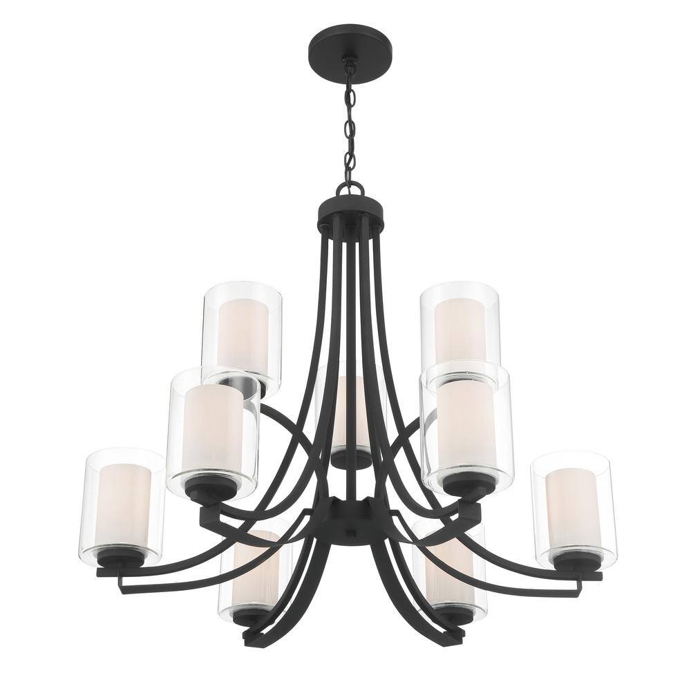 Sand Coal Nickel 9-Light Chandelier with Etched Glass Shades