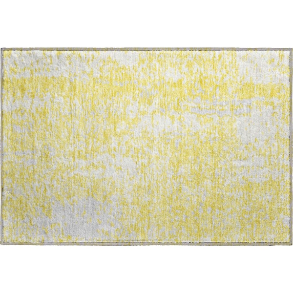 Mayfield Premium Machine Washable Abstract AMF949 Yellow 1 ft. 8 in. x 2 ft. 6 in. Area Rug