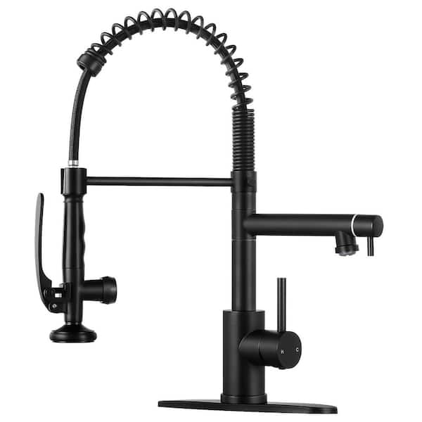Matte Black 20 in. H Pull Out Sprayer Kitchen Faucet with 2-Spout 360° Spout Swivel Commercial Kitchen Faucets