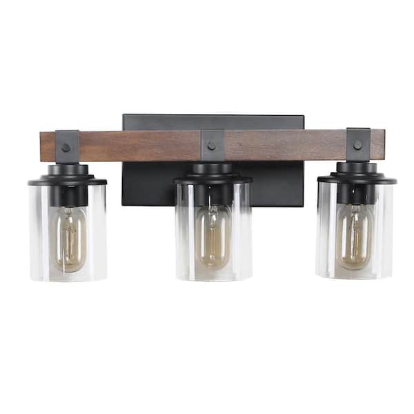 VEVETTA 18.5 in. Farmhouse 3-Light Walnut Bathroom Vanity Light Vintage Wall Light in Bronze, Bulbs Not Included