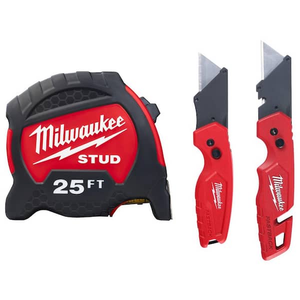 Milwaukee 25 ft. x 1.3 in. Gen II STUD Tape Measure with Fastback Knife Set (2-Pack)