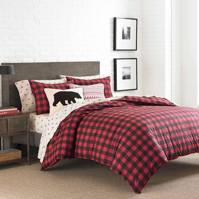 Mountain Plaid 3-Piece Scarlet Red Cotton Full/Queen Comforter Set