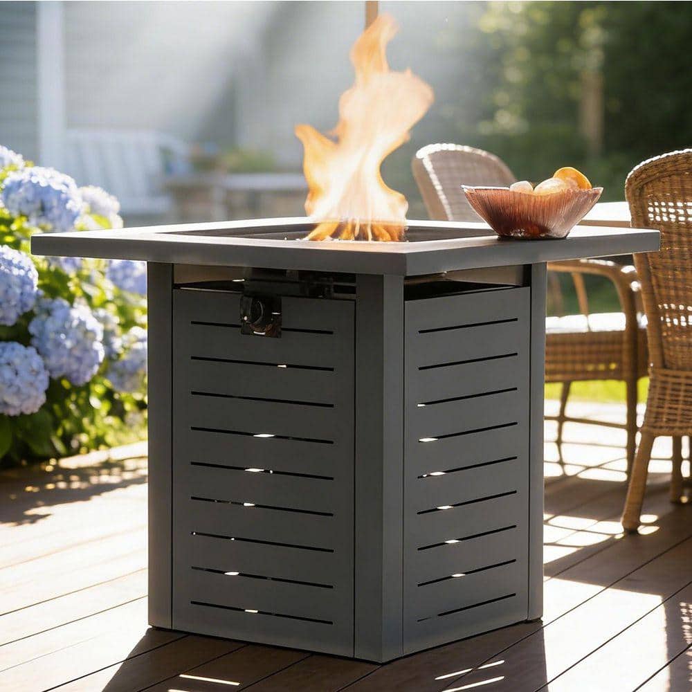 28 in. Black Square Propane Gas Steel Fire Pit Table