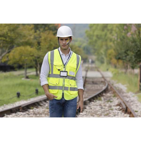High Visibility Safety Vest with Zipper Reflective Tape Strips workwear clothing 