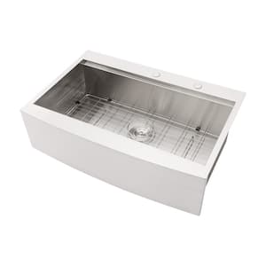 33 in. Farmhouse Apron Single Bowl Stainless Steel Kitchen Sink with Workstation