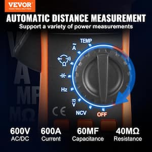600 Amp Digital Clamp Meter DC/AC Multimeter True RMS Auto Ranging 4000-Max Reading NCV Measurement LED Backlight
