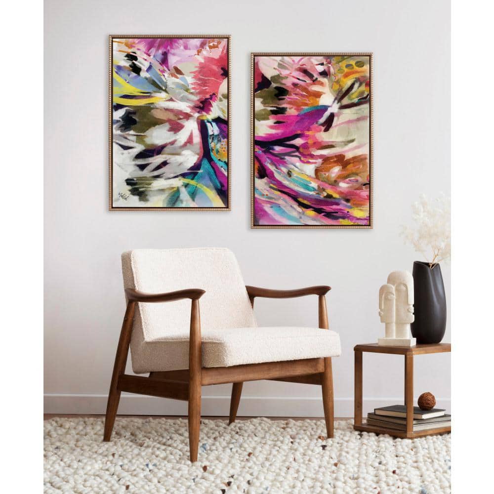Colorful Abstract Floral Canvas Art Set with Gold Beaded Frame