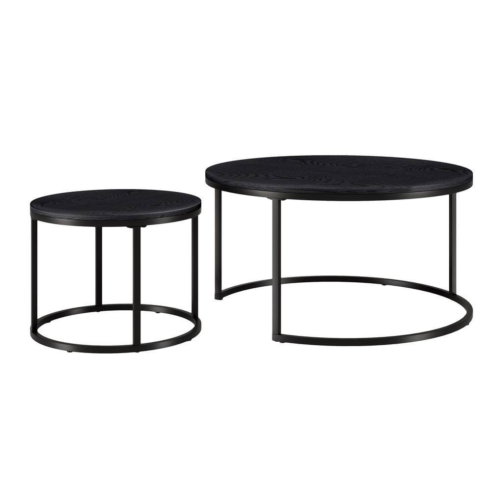 Watson Round Black Wood and Metal Nesting Coffee Table