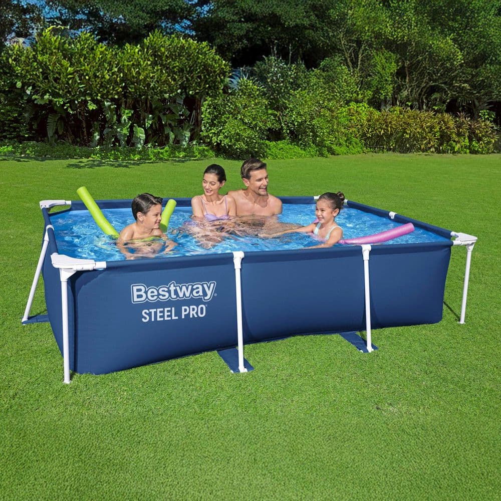 Blue Steel Frame Rectangular Above Ground Pool with Pump