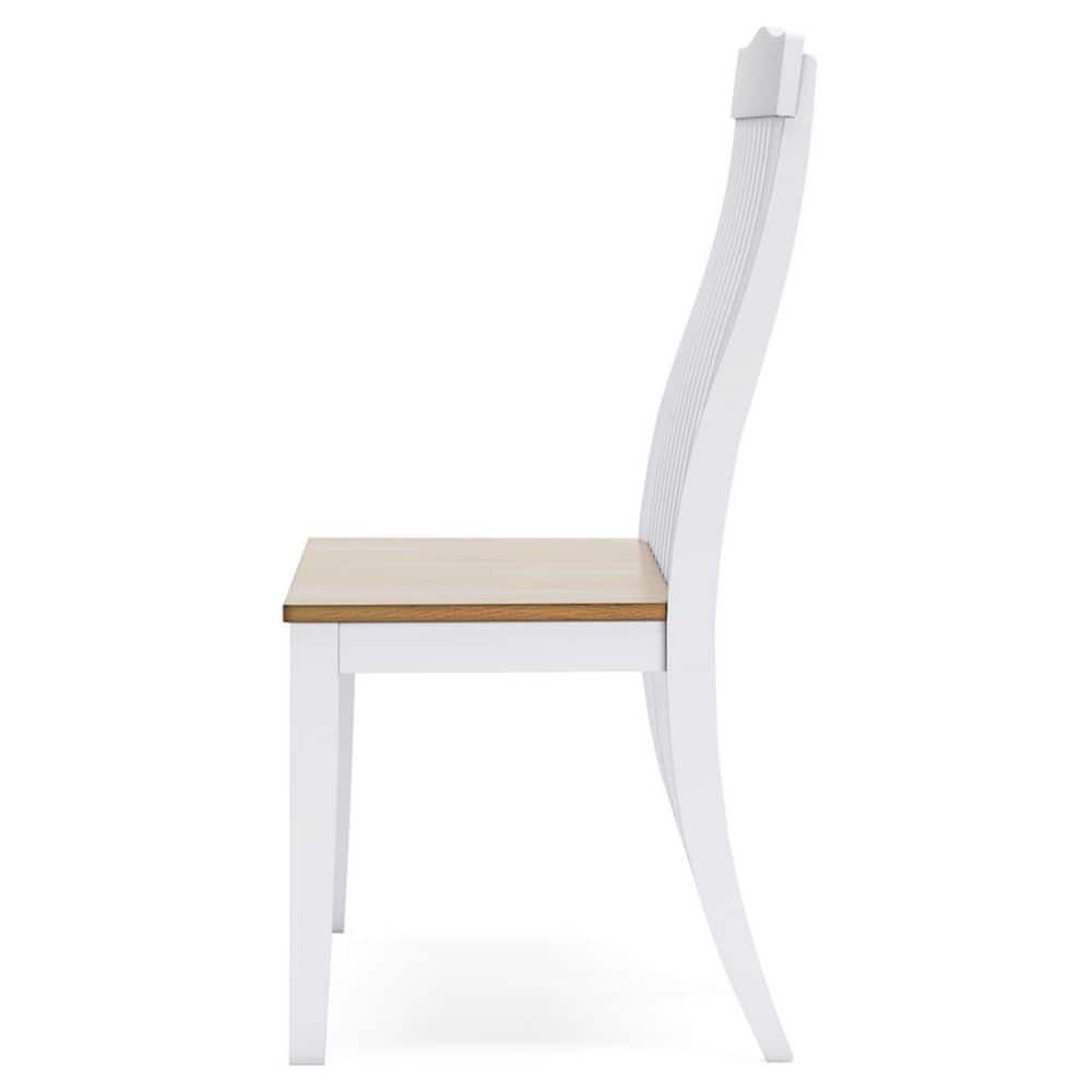 White and Natural Wood Slat-Back Dining Bench