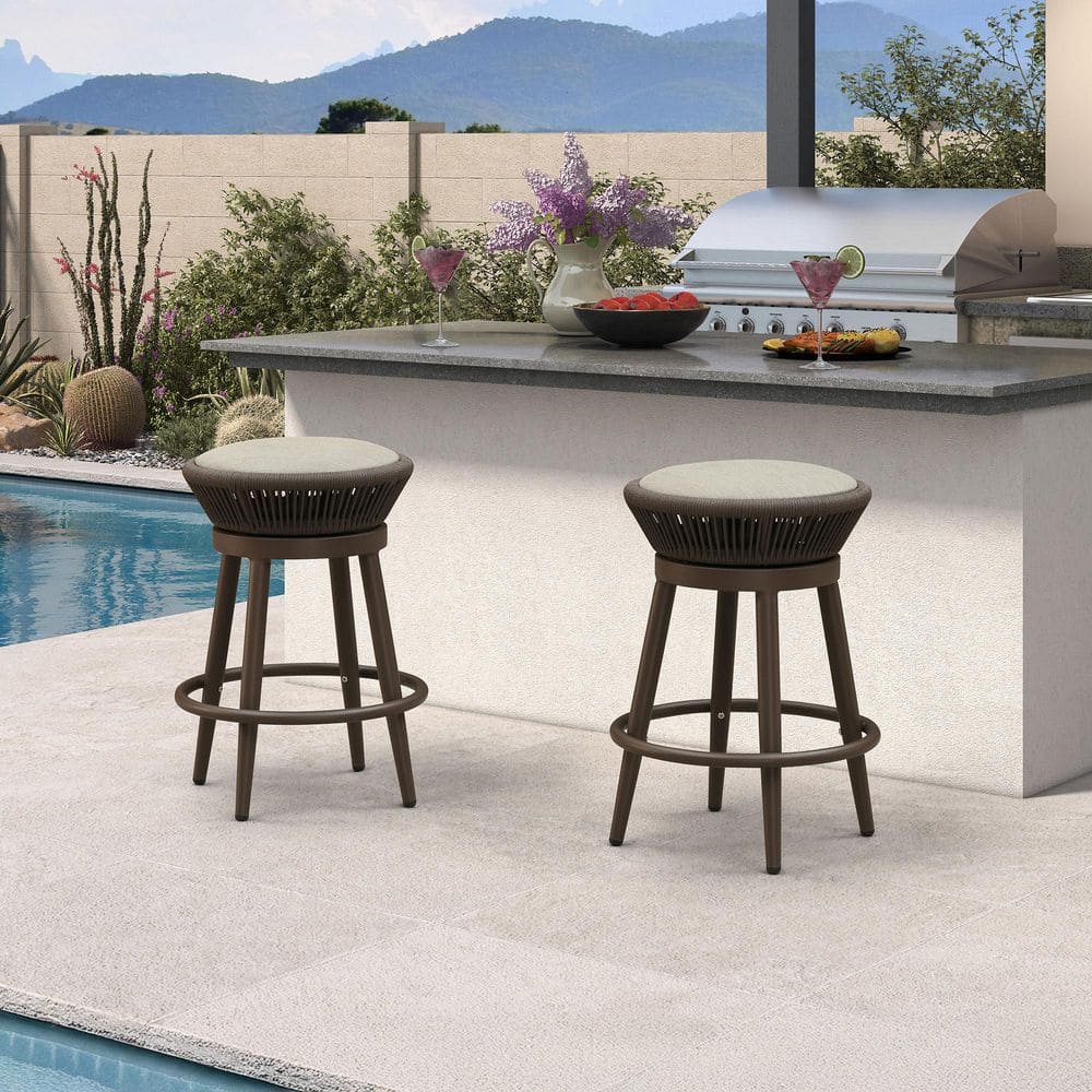Modern Aluminum Backless Rattan Swivel Counter Height Outdoor Bar Stool with Cushion, Brown(2-Pack) price history on PriceWatchPro