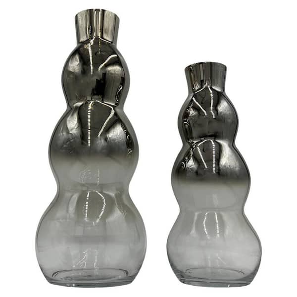 castellousa Silver 20 in. and 16 in. Decorative Bubble Glass Vase (Set of 2)