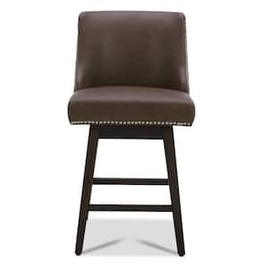 Martin 26 in. Chocolate High Back Solid Wood Frame Swivel Counter Height Bar Stool with Faux Leather Seat(Set of 3)