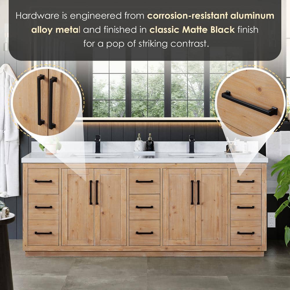 Cicero 84" Light Brown Fir Wood Vanity with White Stone Top