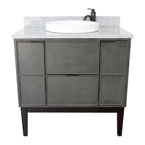 Scandi II 37 in. W x 22 in. D Bath Vanity in Gray with Granite Vanity Top in Gray with White Round Basin