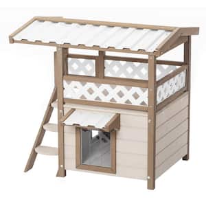 Feral Cat House Kitty Houses with Durable PVC Roof Escape Door Curtain and Stair 2 Story Design Perfect for Multi Cats