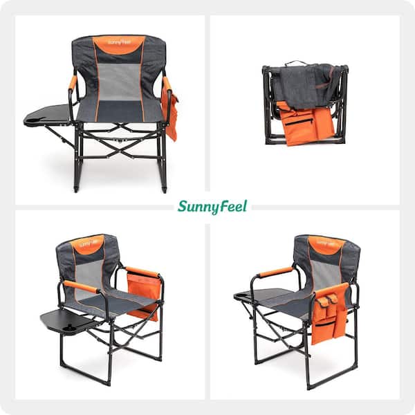 Extra Large Portable Folding Chair with Side Table, Orange