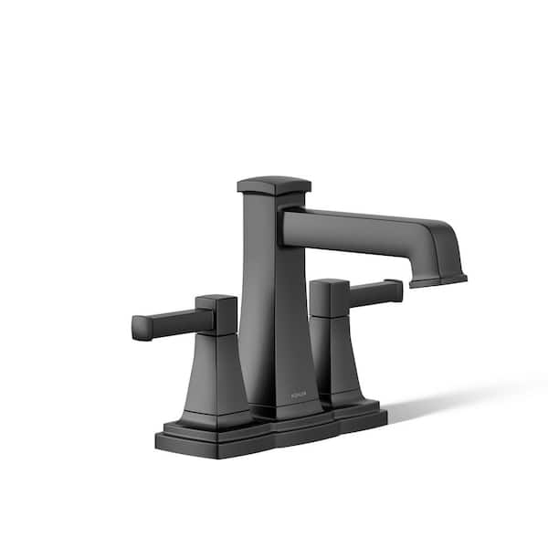 KOHLER Riff 4 in. Centerset Double Handle 1.0 GPM Bathroom Sink Faucet in Matte Black