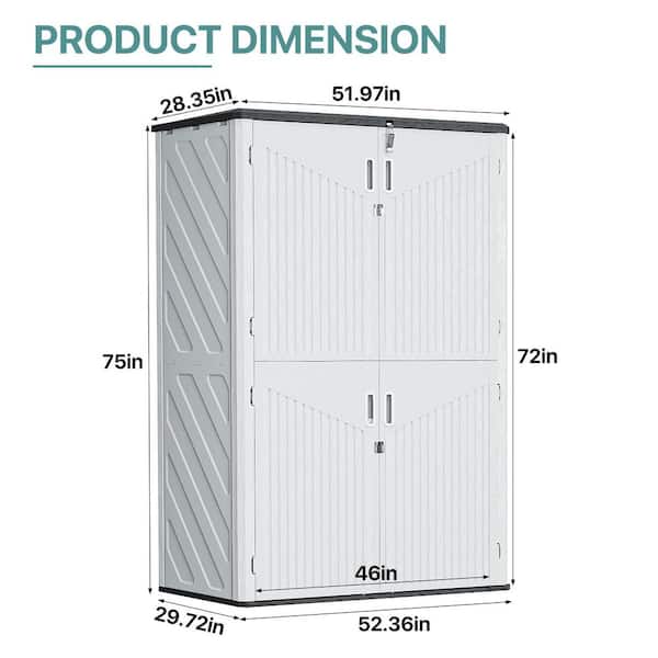 Sizzim 52 in. W x 30 in. D x 75 in. H White Resin Storage Shed