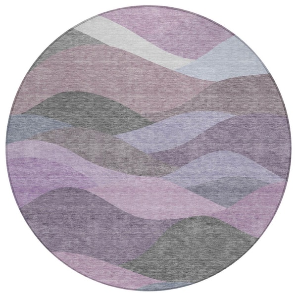 Chantille Machine Washable Indoor/Outdoor Abstract ACN2378 Plum 8 ft. x 8 ft. Round Rug