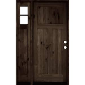 46 in. x 80 in. Knotty Alder 3 Panel Left-Hand/Inswing Clear Glass Black Stain Wood Prehung Front Door w/Left Sidelite