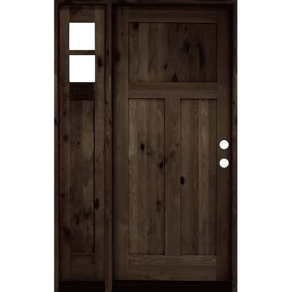 Krosswood Doors 50 in. x 80 in. Knotty Alder 3 Panel Left-Hand/Inswing Clear Glass Black Stain Wood Prehung Front Door w/Left Sidelite