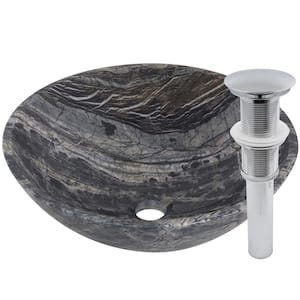 Stone Vessel Sink in Black Lunar Marble with Umbrella Drain in Chrome