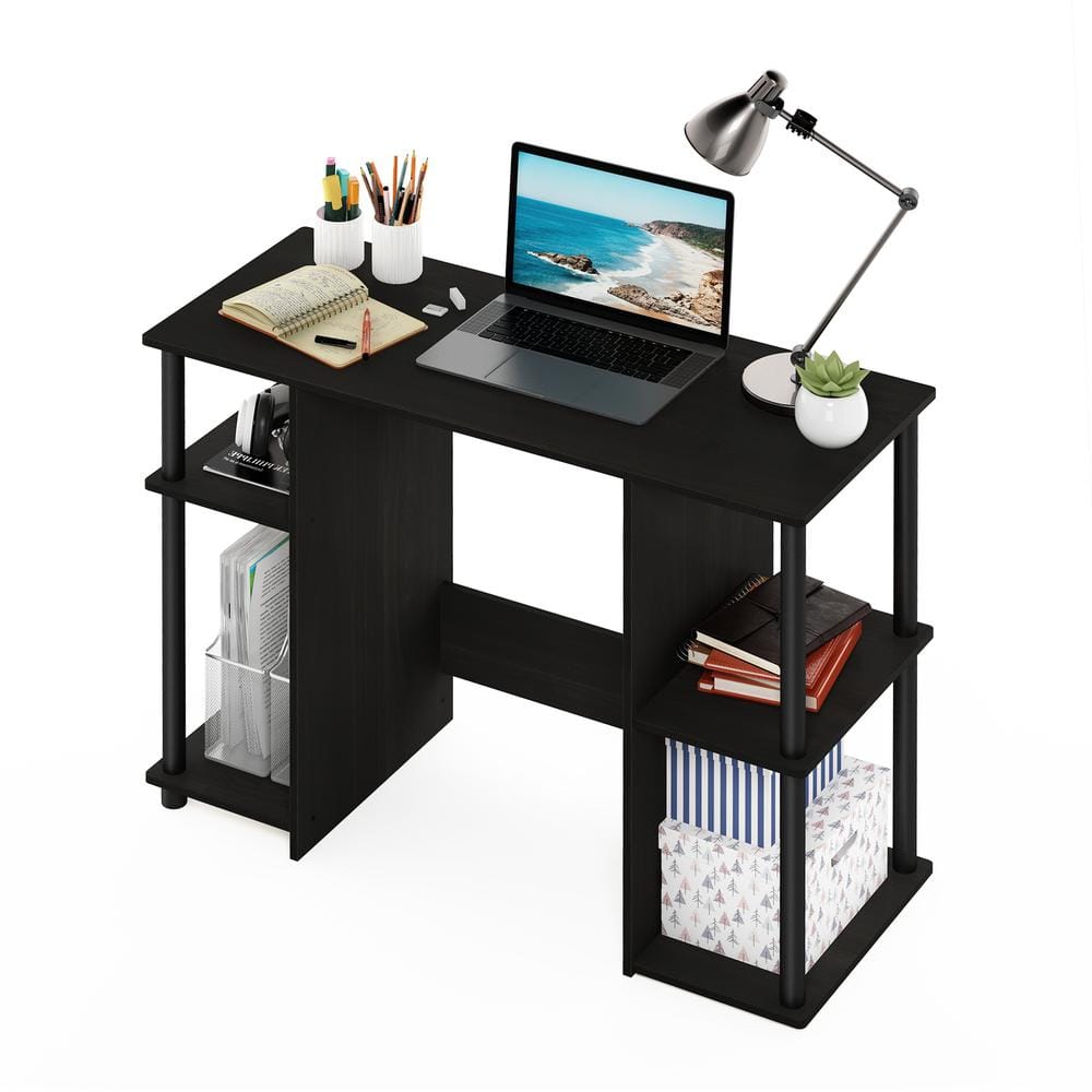 Espresso Compact Wood Computer Desk with Storage Shelves