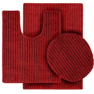Sheridan Chili Pepper Red 21 in. x 34 in. Washable Bathroom 3-Piece Rug Set