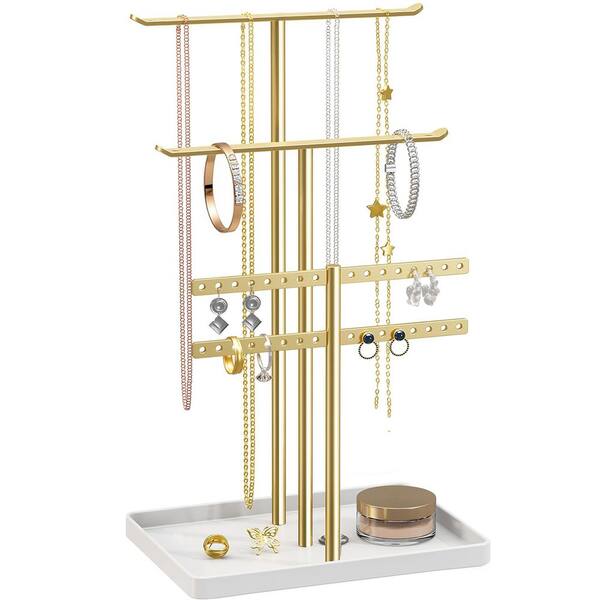 Gold Jewelry Tower 14.5 in. x 8.27 in. Metal Modern Jewelry Stand ...