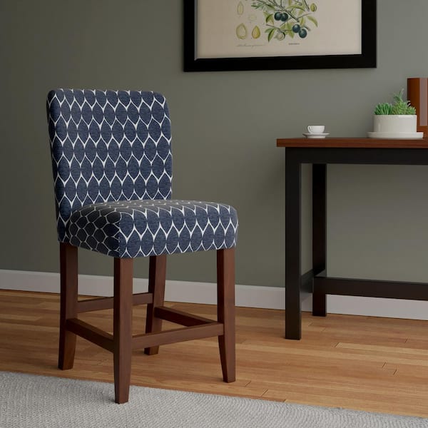 Parsons 39.5 in. Modern Geo Textured Navy High Back Wood Bar Counter Stool with Polyester Seat