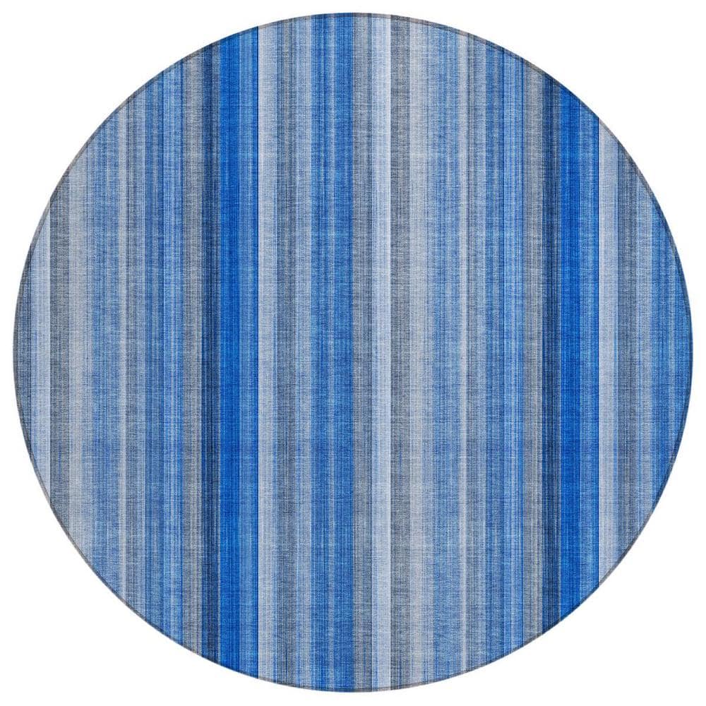 Blue 8 ft. Round Woven Striped Round Indoor/Outdoor Area Rug price history on PriceWatchPro