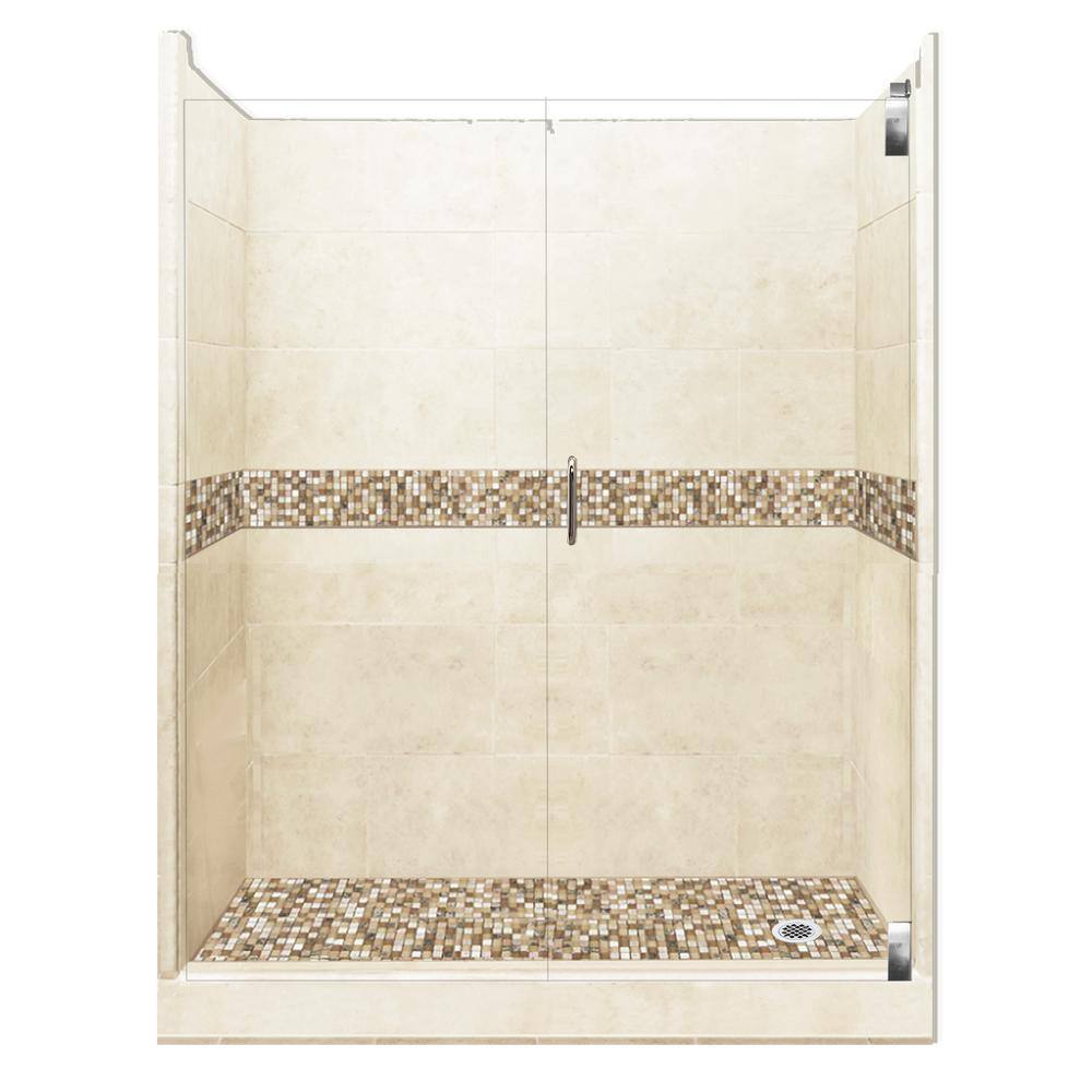 Roma Grand Hinged 34 in. x 60 in. x 80 in. Right Drain Alcove Shower Kit in Desert Sand and Chrome Hardware price history on PriceWatchPro